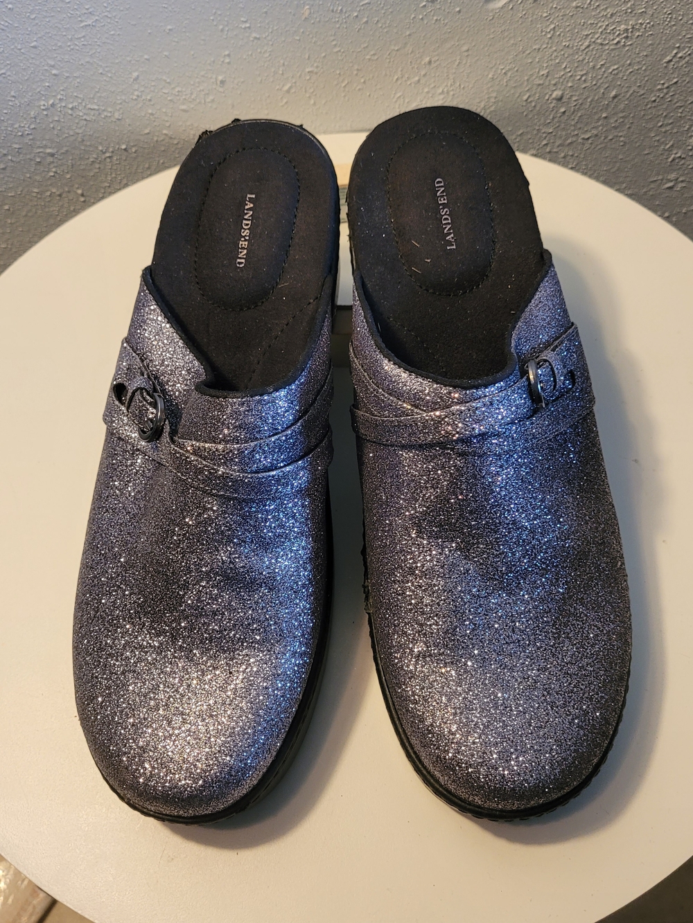 Lands' End Women's Sparkle Slip-On Clogs - Metallic Silver
